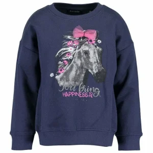 Blue Seven donkerblauwe meisjes sweater met paarden print 92 en 110