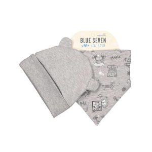 Blue Seven Newborn lichtgrijs uniseks baby mutsje en slabbetje my first friends 68