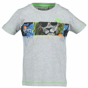 Blue Seven jongens shirt Wild King grijs gemeleerd korte mouw
