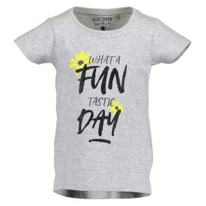 Blue Seven grijs gemêleerd meisjes shirt Fun Panda met korte mouw