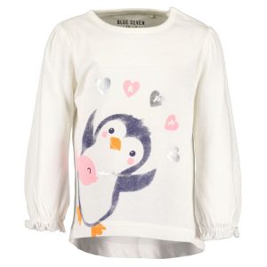 Blue Seven meisjes babyshirtje Pinguin off-white lange mouw