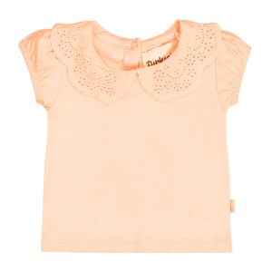 Dirkje meisjes T-shirt broderie kraagje peach