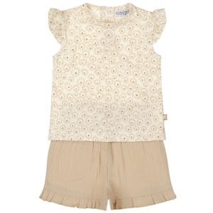 Dirkje meisjes kledingsetje gebloemd topje beige short