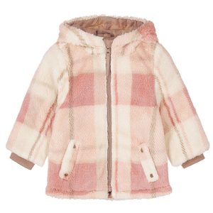 Dirkje fun fur meisjes winterjas roze geruit