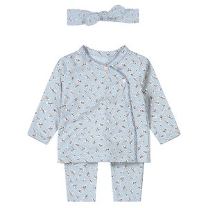 Dirkje newborn meisjes kledingsetje met haarbandje grijsblauw