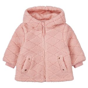 Dirkje geruit teddy meisjes winterjasje lichtroze