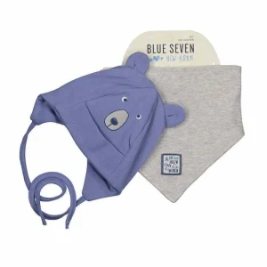 Blue Seven Newborn blauw jongens baby mutsje en grijs slabbetje