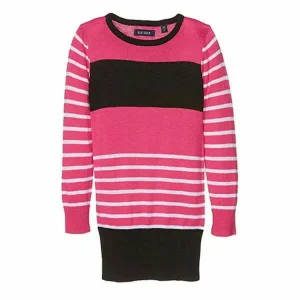 Blue Seven fijn gebreide fuchsia-zwarte meisjes jurk